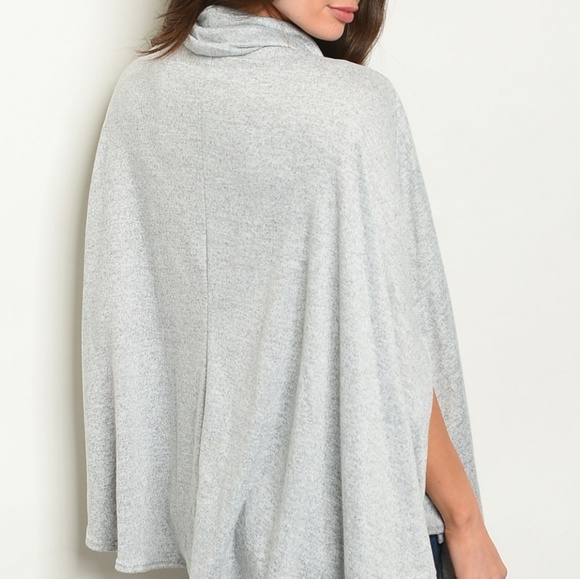 Grey Cowl Neck Poncho Sweater - Picture 2 of 2